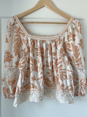 Christian Siranio Linen Blend Floral Peasant Top Size Large Boho Cottagecore